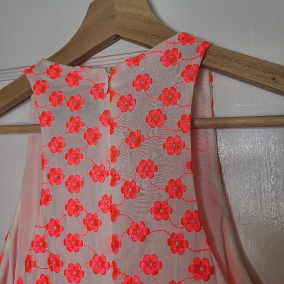 J. Crew Neon Pink Floral Embroidered Halter Racer Dress with Pockets - Picture 6 of 8